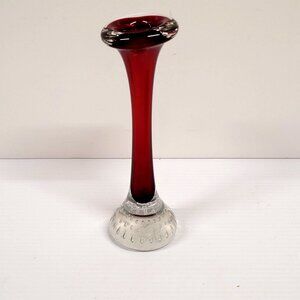 Swung Vase Aseda Red Art Glass Jack in the Pulpit Vintage 8'' Bubble Bullicante